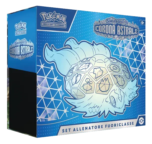 Elite Trainer Box Pokémon Corona Astrale, vista frontale della confezione sigillata