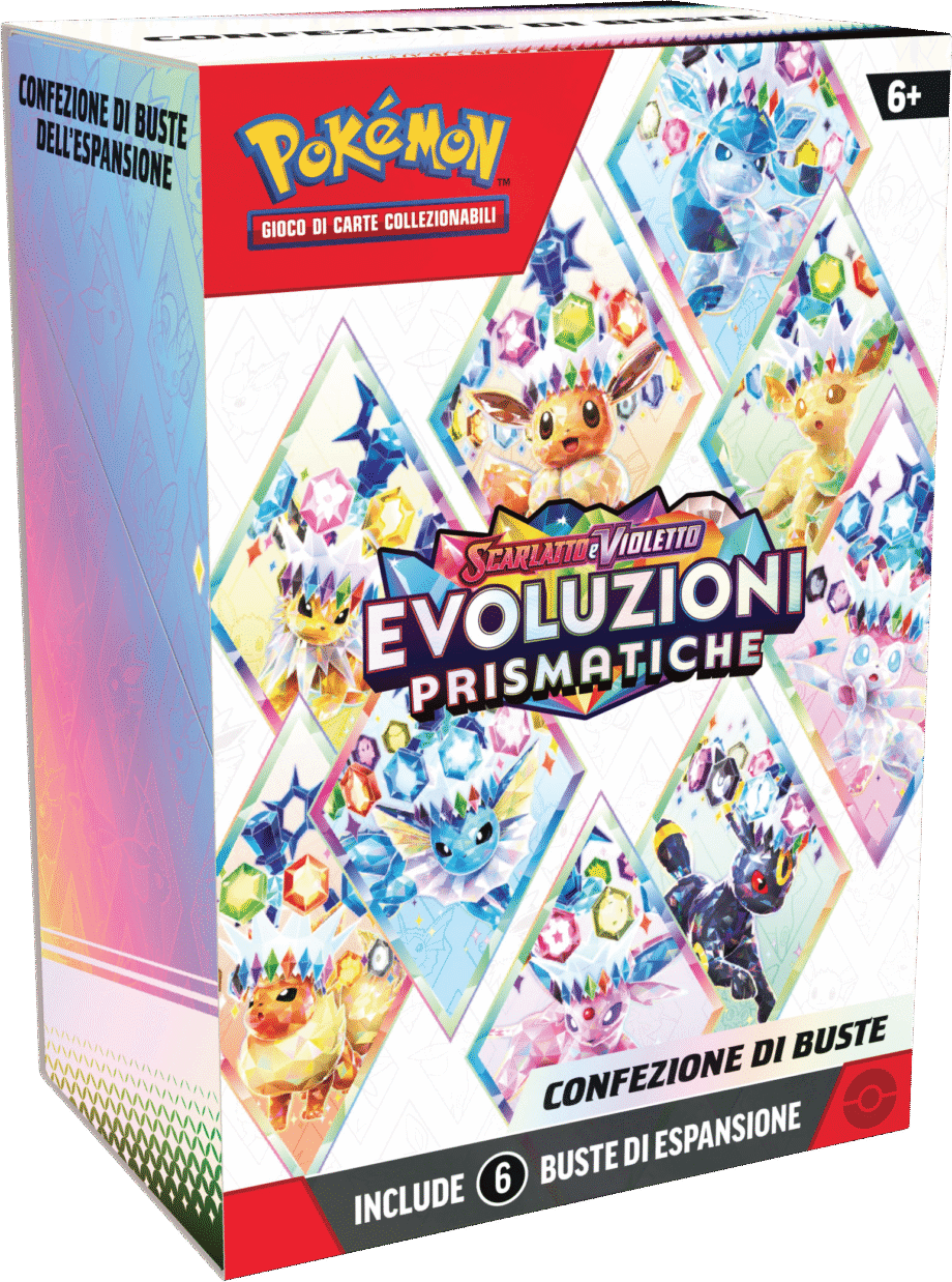 Immagine del Booster Bundle Evoluzioni Prismatiche Pokémon TCG ITA, confezione ufficiale con 6 bustine sigillate.