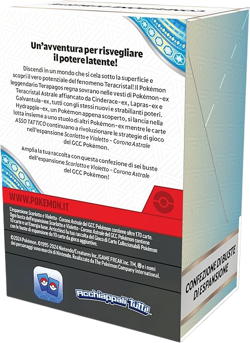 Retro della confezione completa Pokémon TCG Corona Astrale – Bundle da 6, con descrizione ufficiale e dettagli sui contenuti inclusi.