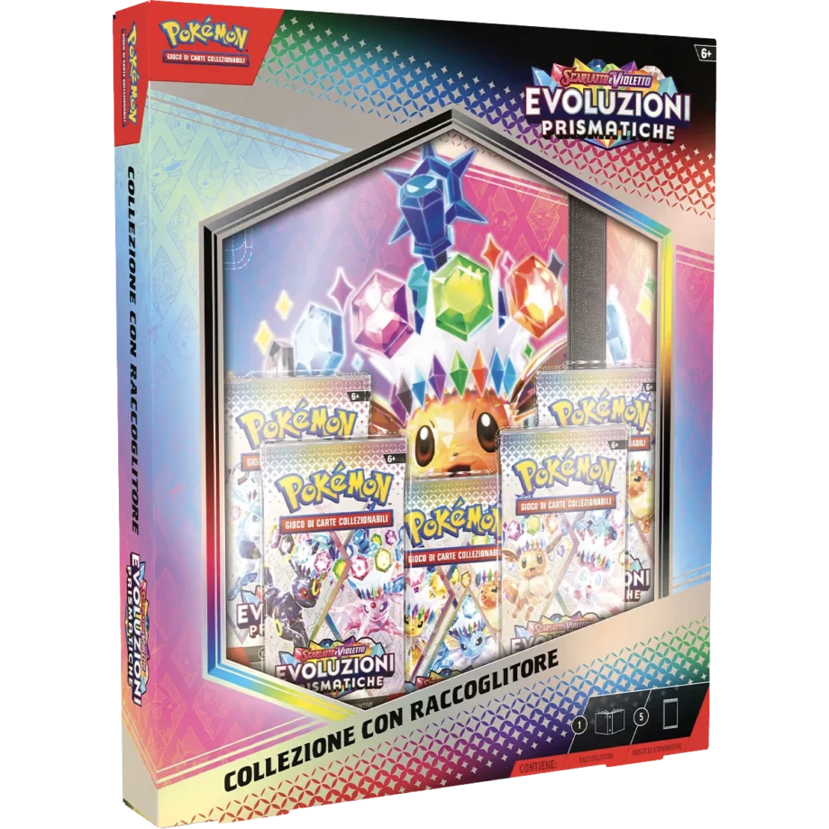 Binder Pokémon TCG Evoluzioni Prismatiche – Collezione con Raccoglitore da 5 Bustine (ITA), con album esclusivo e 5 bustine sigillate dell’espansione.