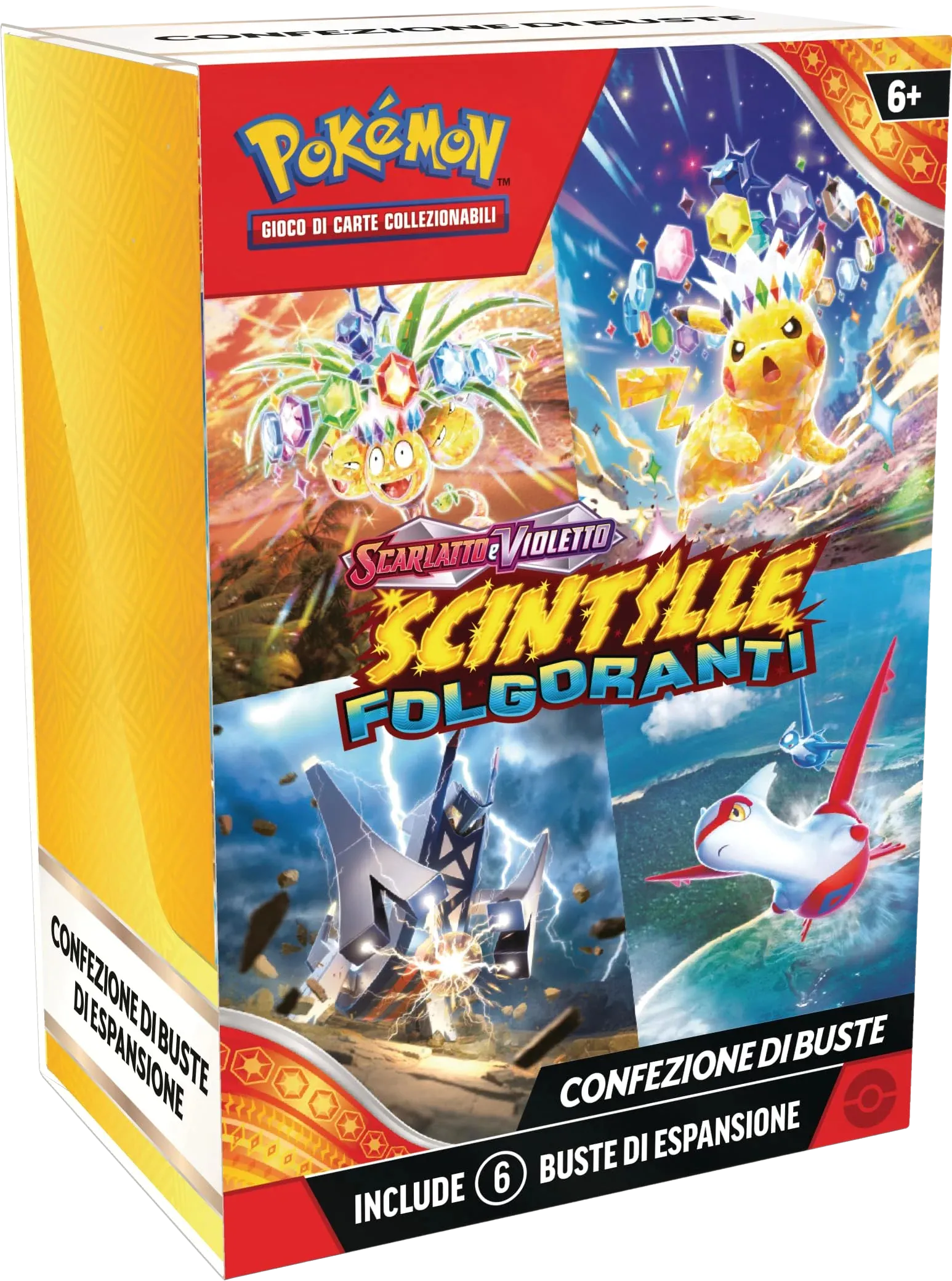 Booster Bundle Pokémon Scintille Folgoranti sealed, con 6 buste sigillate dell’espansione elettrica.
