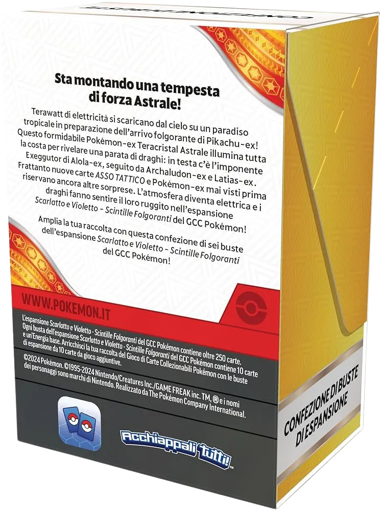 Booster Bundle Pokémon Scintille Folgoranti sealed, con 6 buste sigillate dell’espansione elettrica.