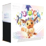 ETB Evoluzioni Prismatiche – 9 buste, carta promo esclusiva e accessori premium in una confezione da esposizione.
