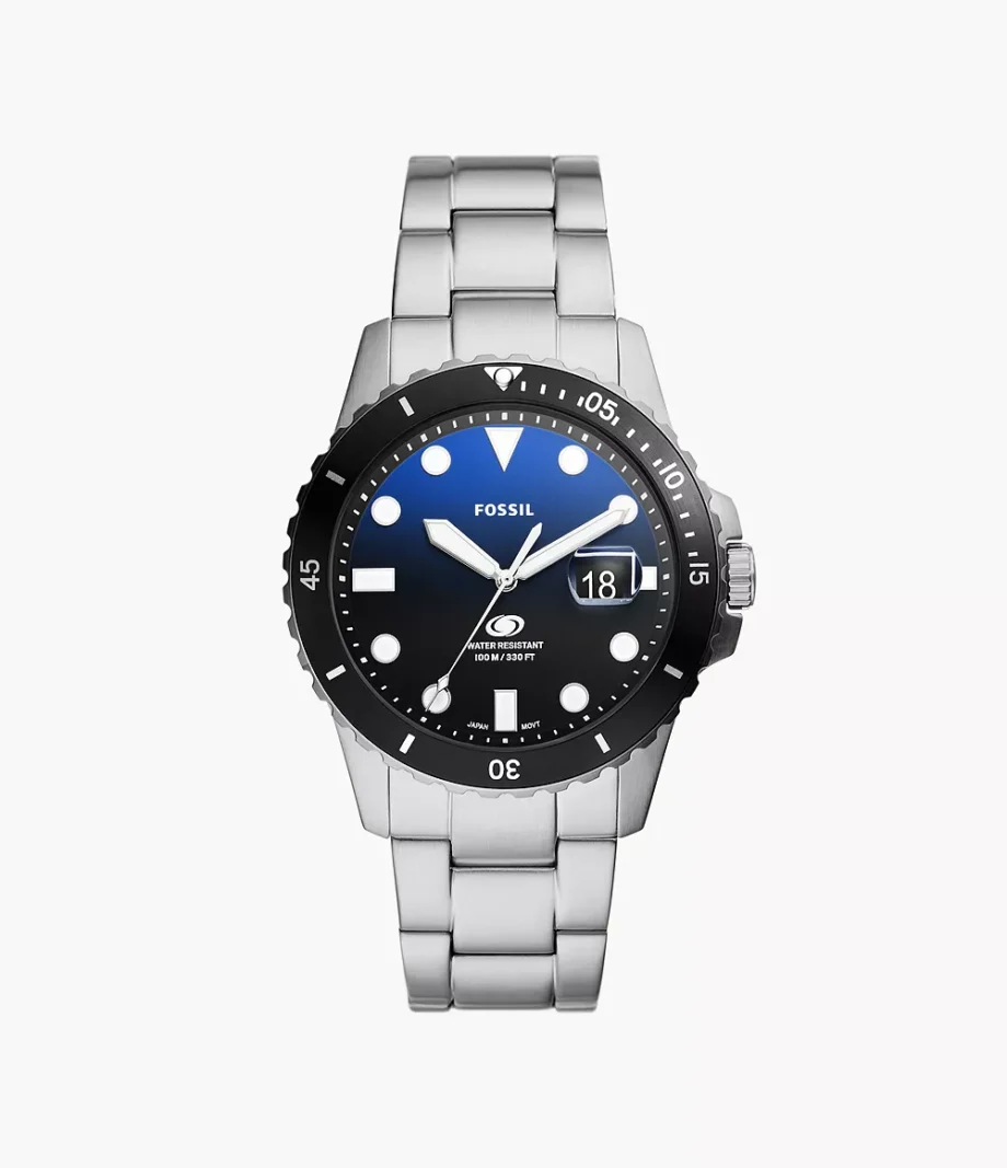 Fossil Blue Dive a tre sfere e bracciale in acciaio