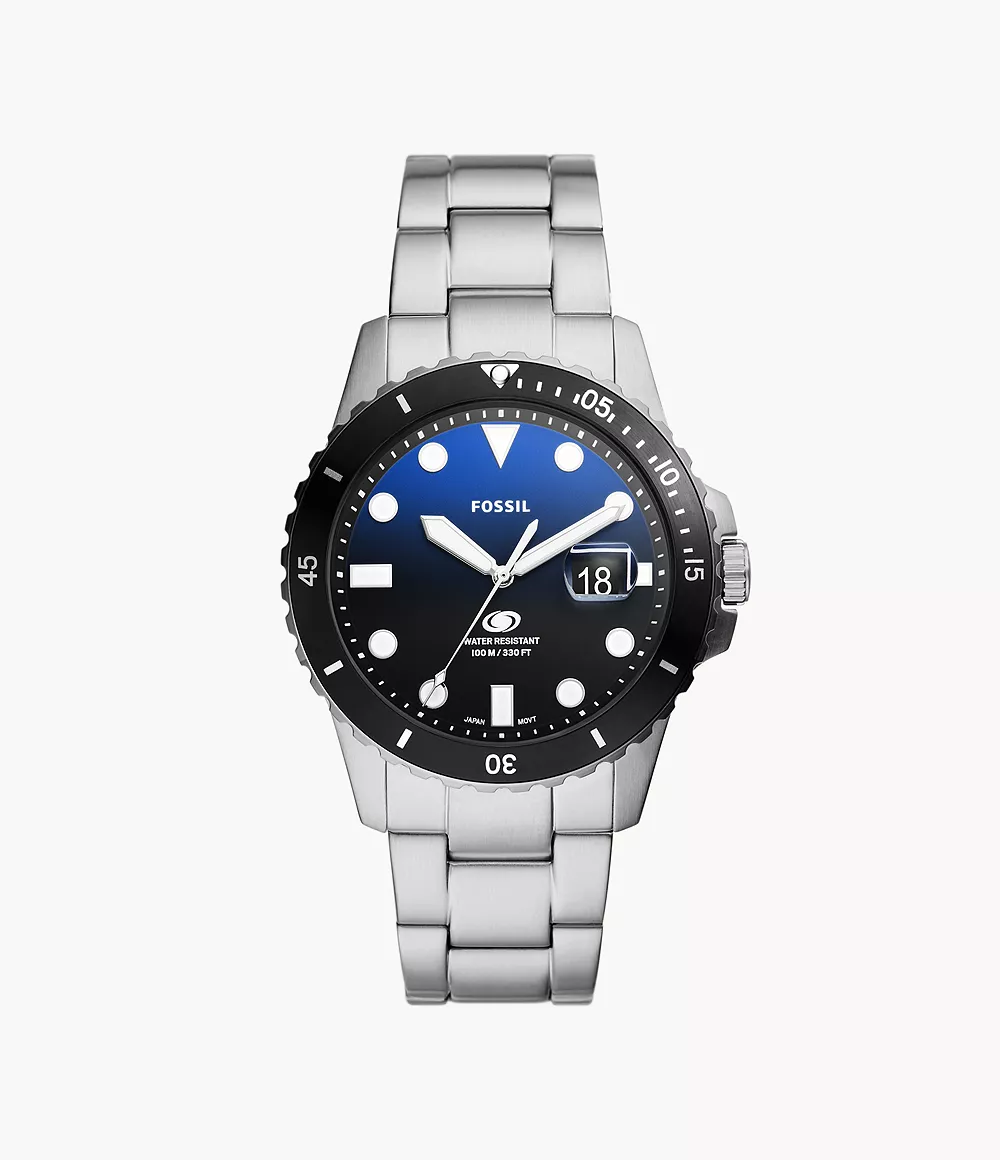 Fossil Blue Dive a tre sfere e bracciale in acciaio
