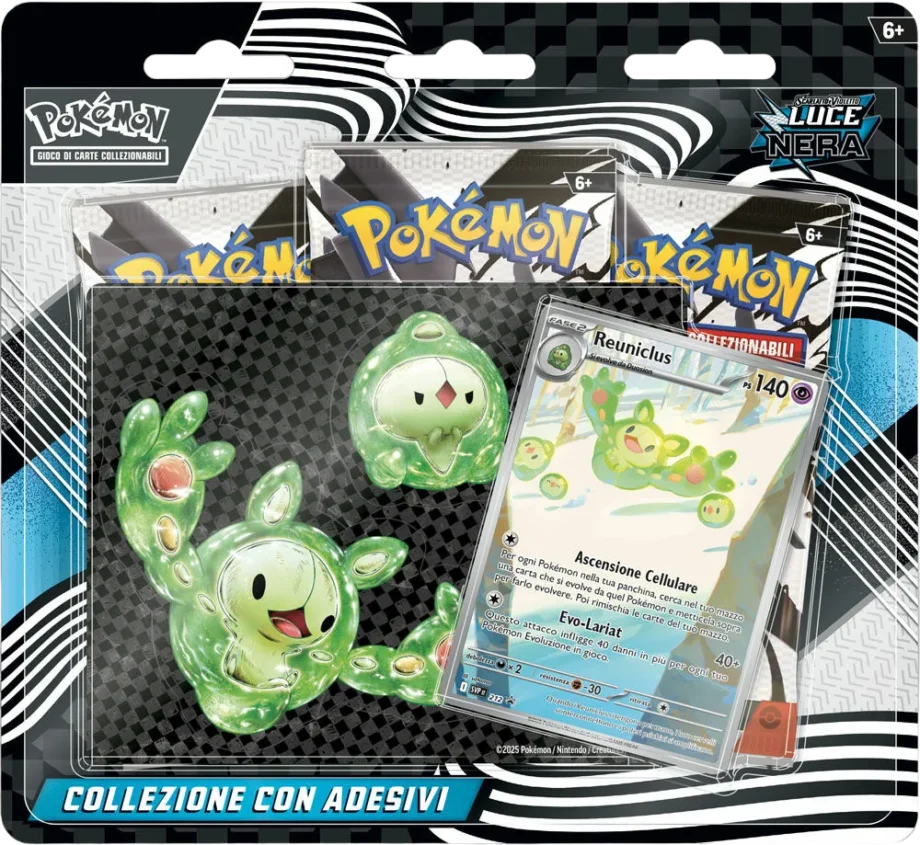 Confezione Pokémon TCG Luce Nera – Blister con Carta Promozionale e Adesivi da 3 Bustine (ITA), con 3 bustine sigillate, carta promo esclusiva e foglio di adesivi a tema.
