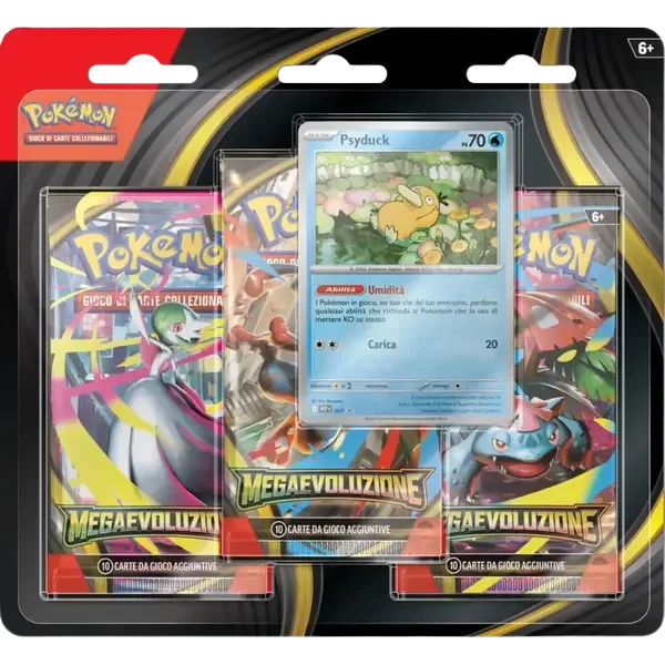 Confezione Pokémon TCG Megaevoluzione – Blister con Carta Promozionale da 3 Bustine (ITA), con 3 buste sigillate e carta promo esclusiva.