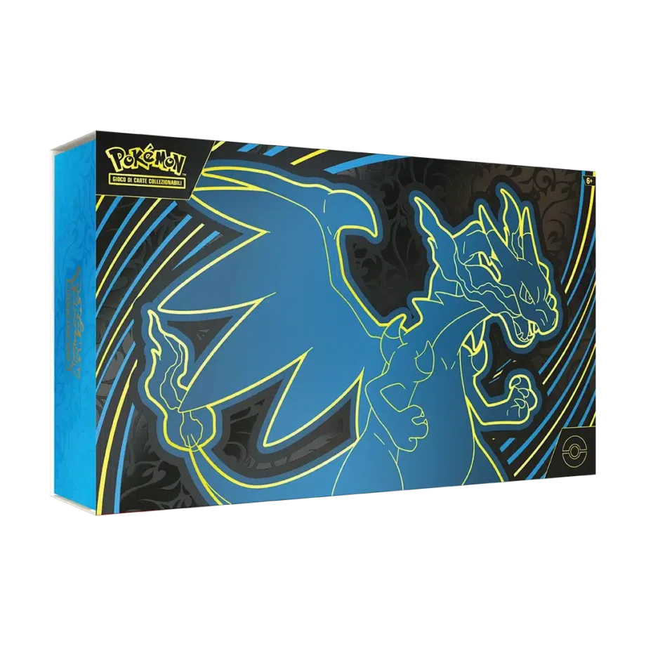Cofanetto Ultra Premium “Mega Charizard – Megaevoluzioni Fiamme Spettrali” visto frontale, sigillato.