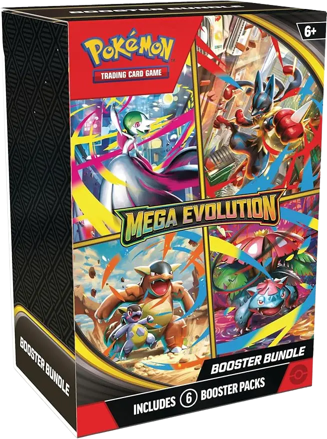 Contenuto Booster Bundle Megaevolution ENG – 6 bustine sigillate e anteprima delle carte.